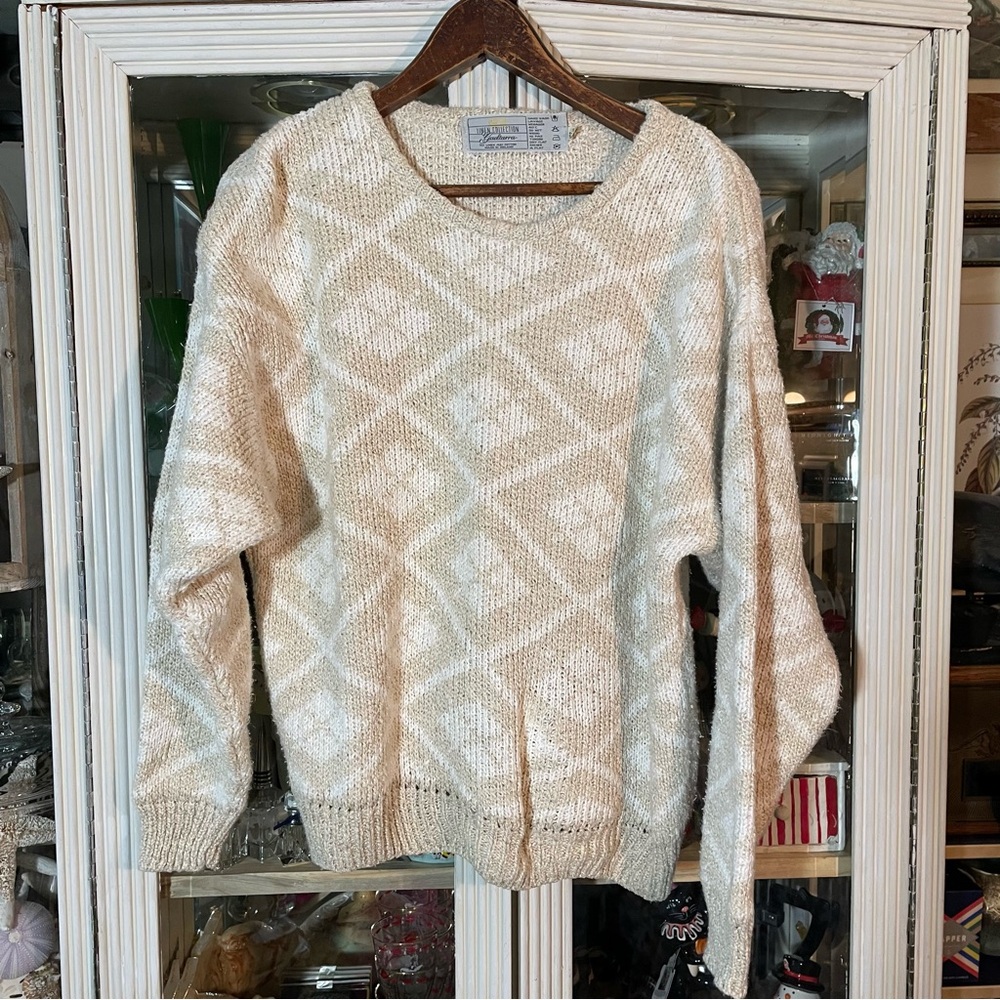 Gaeltarra beige & white handknit vintage Sweater made in Ireland 42